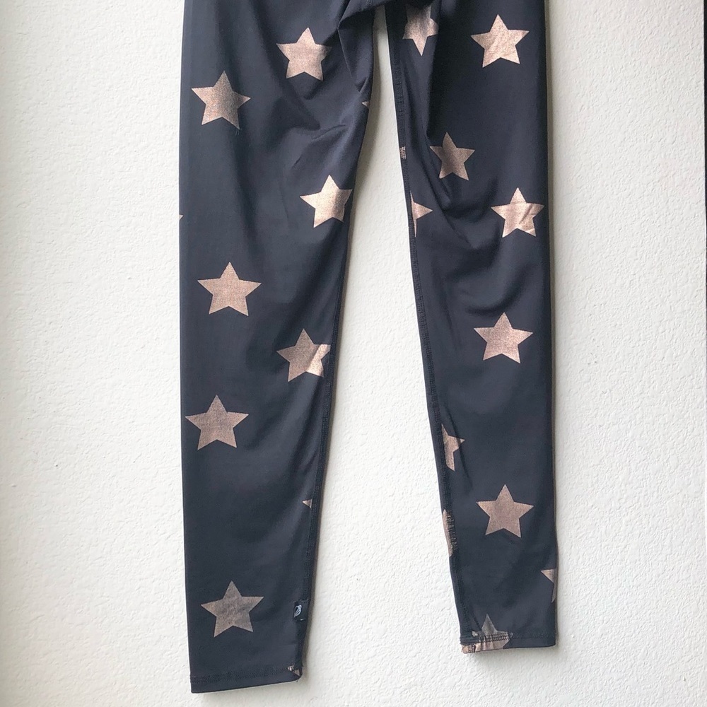 Terez Black Gold Star Foil Printed Tall Band Leggings Sz M - Picture 9 of 13